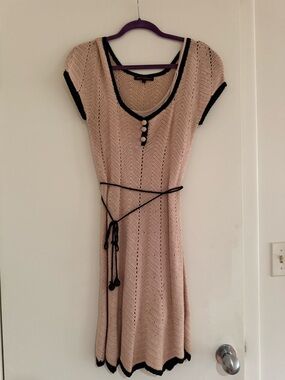 Betsey Johnson Cream Knit Midi Dress with Black Trim